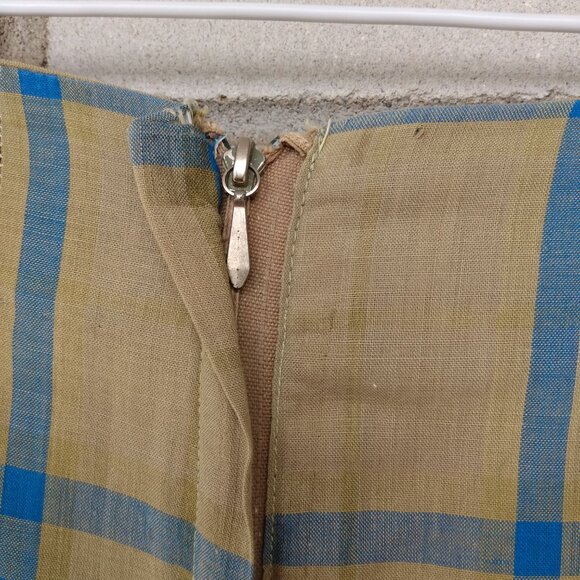 Vintage 50s Rockabilly Dress 41" Bust 33" Waist Khaki Blue Plaid Lightweight - Picture 10 of 12